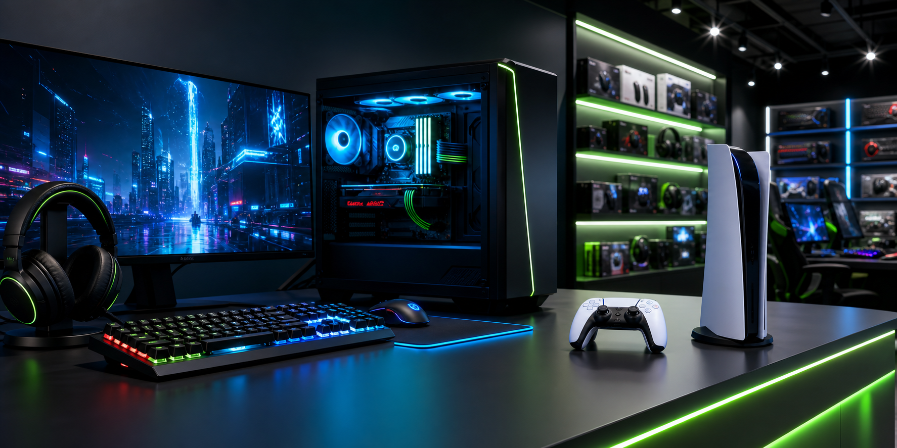 Setup gamer da NT Informática com PC e controle de videogame